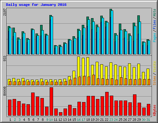 Daily usage for January 2016